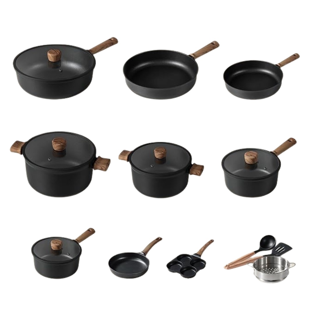 17-Piece Aluminum and Titanium Nonstick Cookware Set with Glass Lids