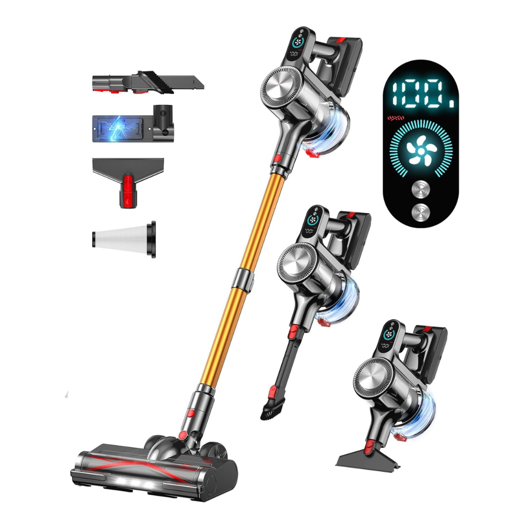 Cordless Stick Vacuum 40KPa with LED Display V-Brush and 4 Attachments