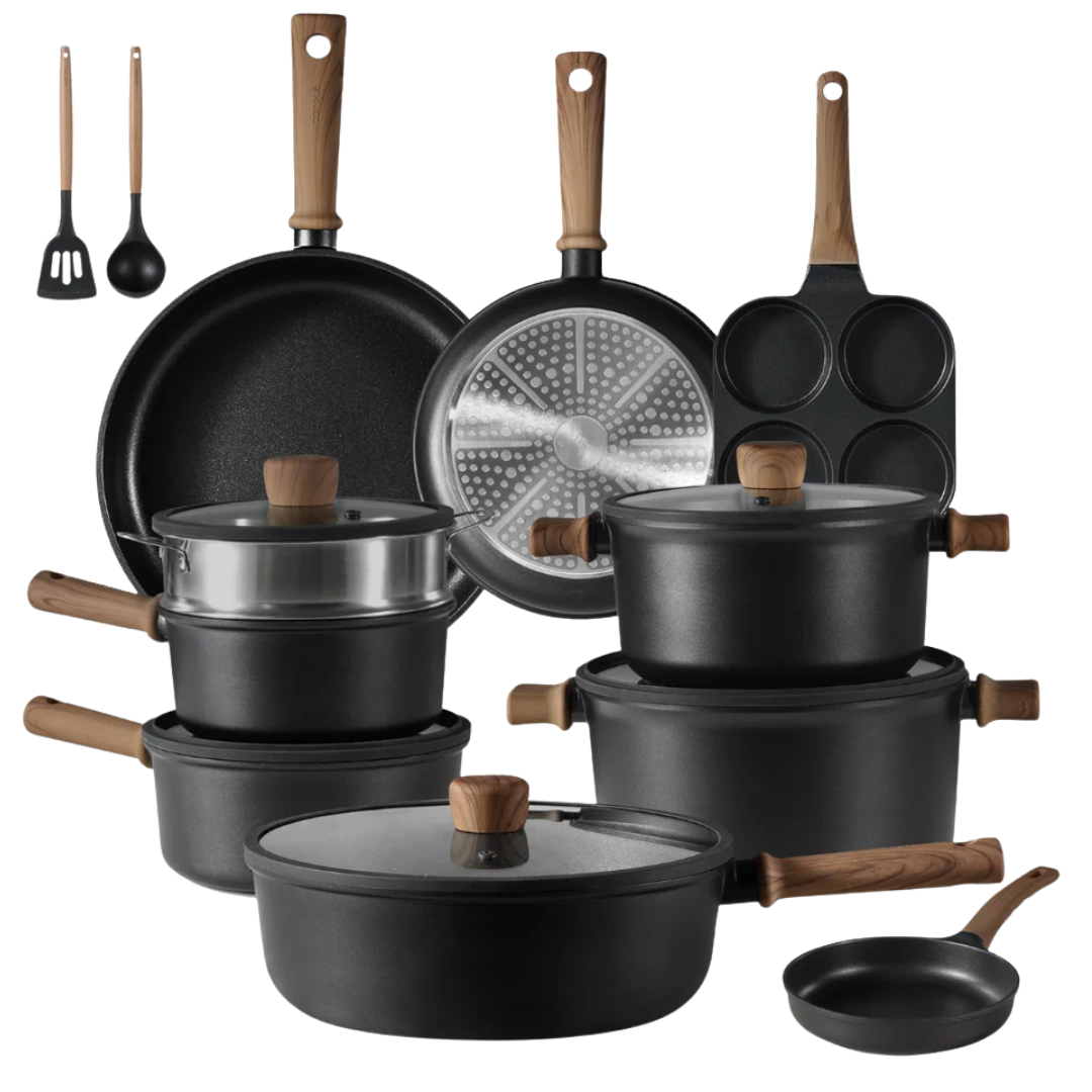 17-Piece Aluminum and Titanium Nonstick Cookware Set with Glass Lids