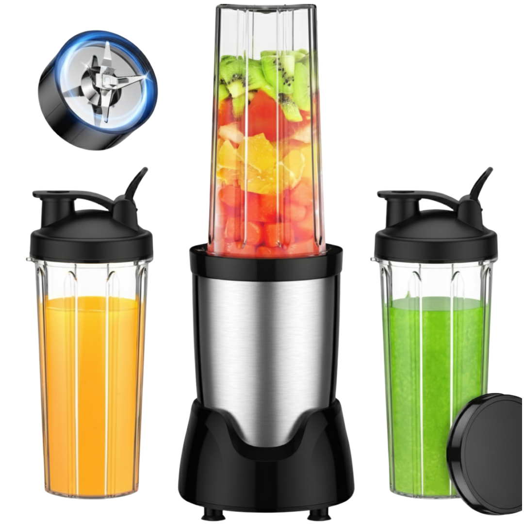 900W Smoothie Maker with 3 Cups and 6-Leaf Stainless Steel Blade
