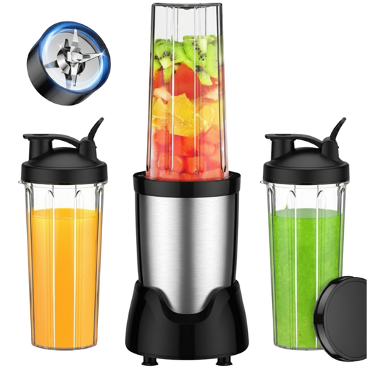 900W Smoothie Maker with 3 Cups and 6-Leaf Stainless Steel Blade