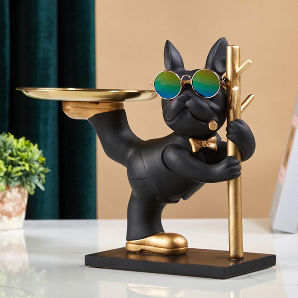 Black Dog Figurine with Gold Accents