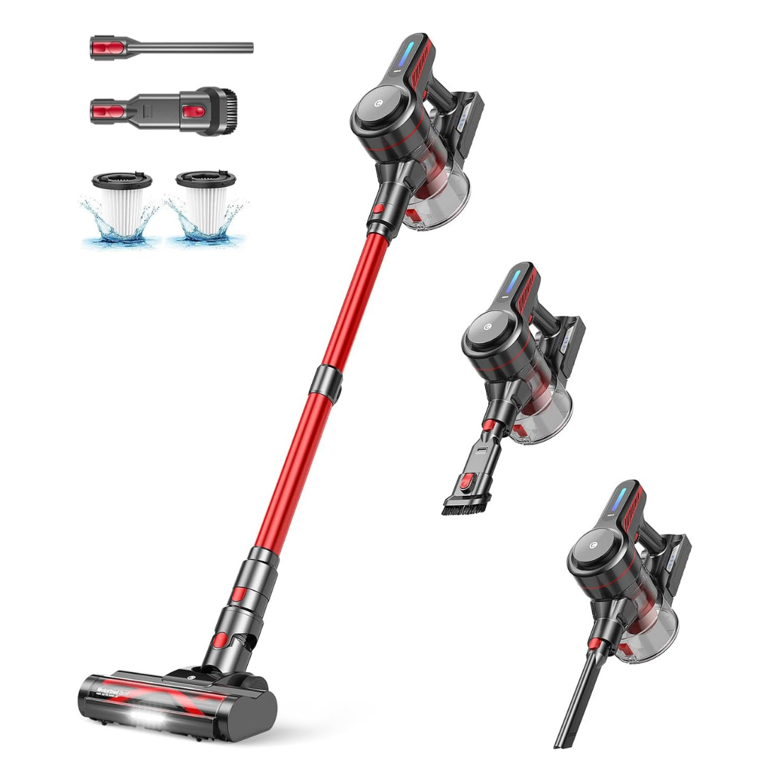 Cordless Stick Vacuum with 28KPa Suction LED Floor Light and 3 Attachments