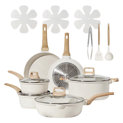 Cream White Granite Nonstick Cookware Set for All Stovetops