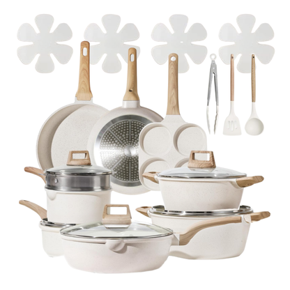 Cream White Granite Nonstick Cookware Set for All Stovetops