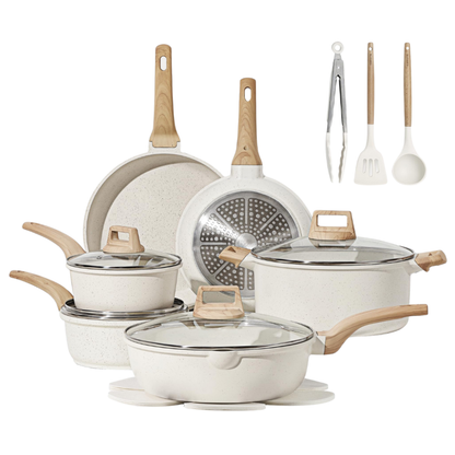 Cream White Granite Nonstick Cookware Set for All Stovetops