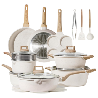 Cream White Granite Nonstick Cookware Set for All Stovetops