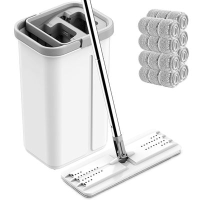 Flat Mop and Bucket Set with 360° Rotating Head Stainless Handle and 4 Microfiber Pads