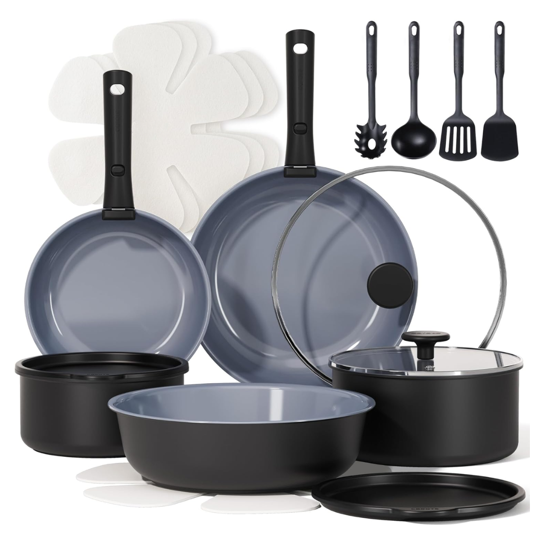 Granite Nonstick 19-Piece Cookware Set with Detachable Handles and Utensils