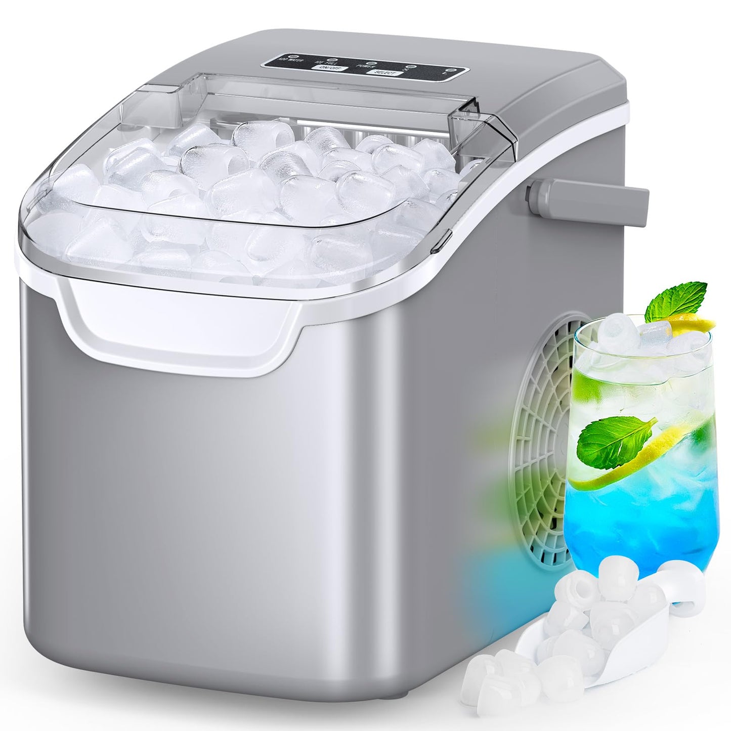 COWSAR Ice Maker Countertop, Portable Ice Machine with Self-Cleaning, 26.5lbs/24Hrs, 9 Bullet Ice Cubes in 6 Mins, Ice Basket and Scoop, Ideal for Home, Kitchen, Bar, Camping