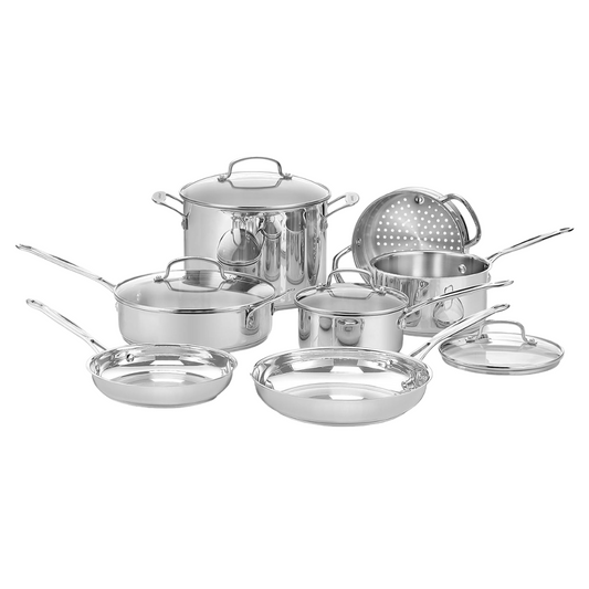 Stainless Steel Cookware Set with Glass Lids and Even Heat Base